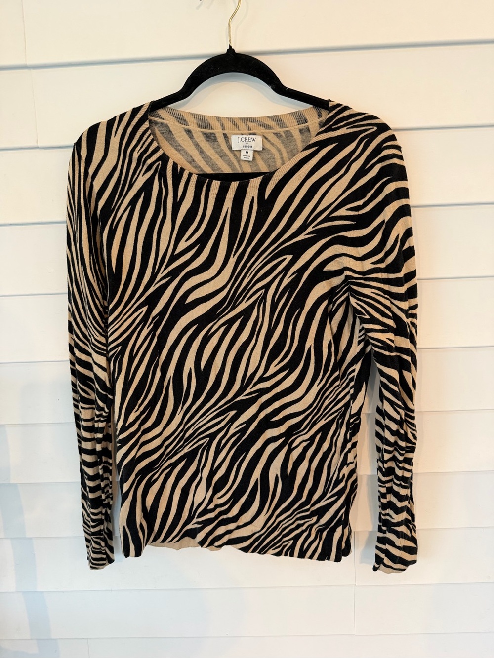 J. Crew Women's Zebra Print Crewneck Sweater in Black and Tan